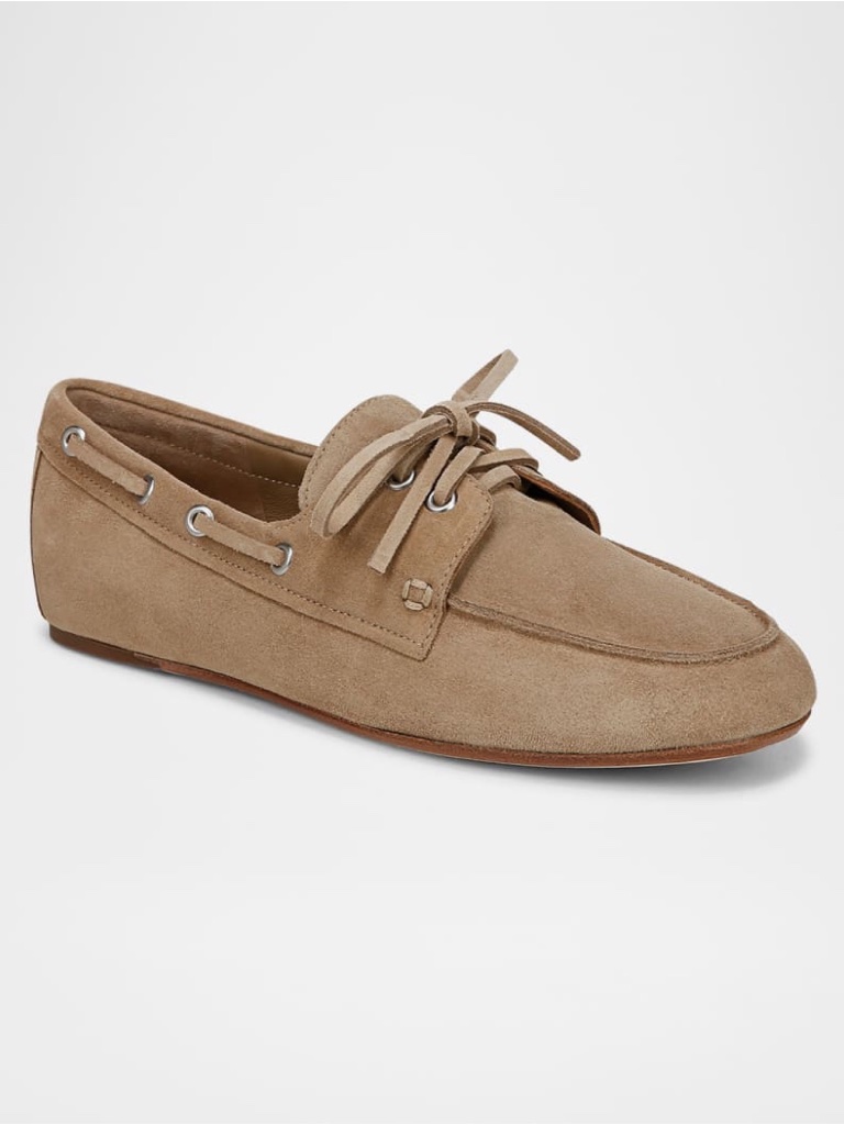New Vince Marin Boat Loafer Dune Beige Suede Sz 8